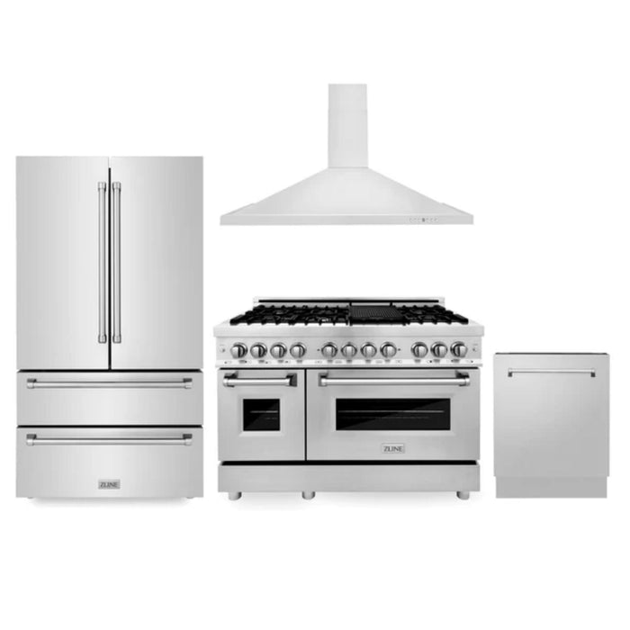ZLINE 30", 36" & 48" Kitchen Packages with Stainless Steel Dual Fuel Range, Convertible Vent Range Hood, Refrigerator, and 3-Rack Dishwasher