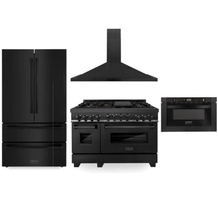 ZLINE 30", 36" & 48" Black Stainless Steel Kitchen Packages with Gas Range, Convertible Vent Range Hood, Refrigerator, and 3-Rack Dishwasher