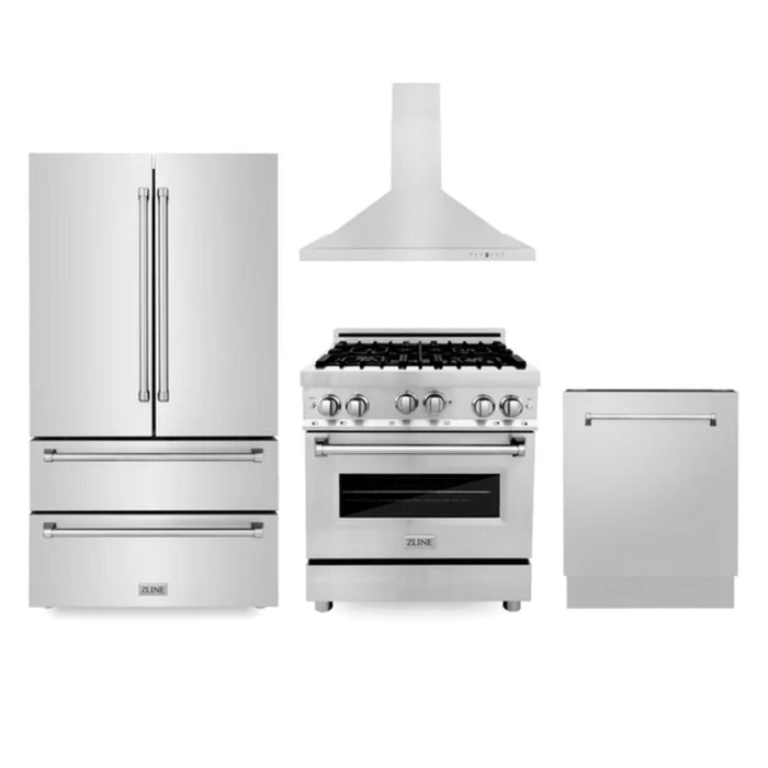 ZLINE 30", 36" & 48" Stainless Steel Kitchen Packages with Dual Fuel Range, Convertible Vent Range Hood, Refrigerator, and 3-Rack Dishwasher