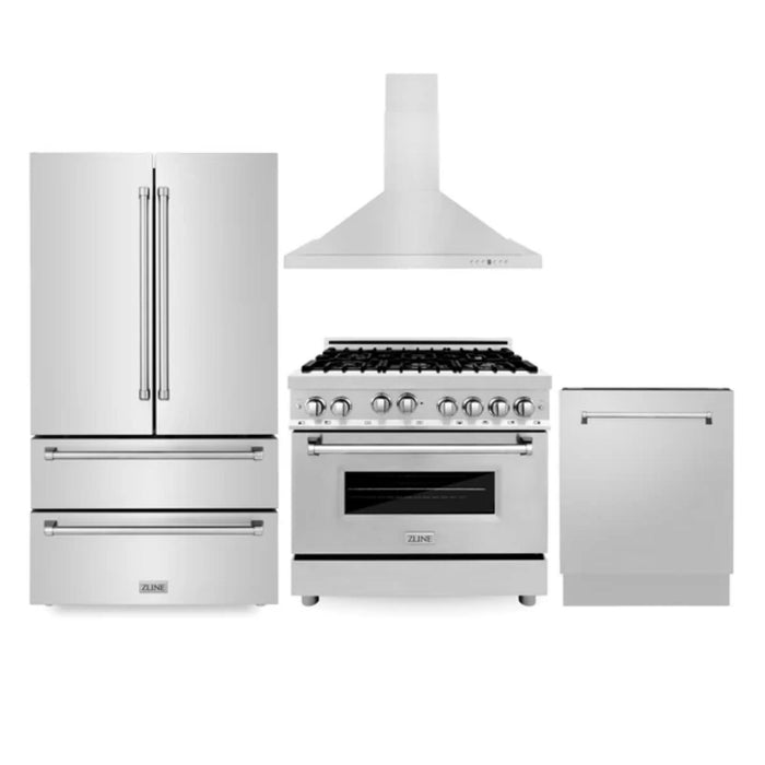ZLINE 30", 36" & 48" Stainless Steel Kitchen Packages with Dual Fuel Range, Convertible Vent Range Hood, Refrigerator, and 3-Rack Dishwasher
