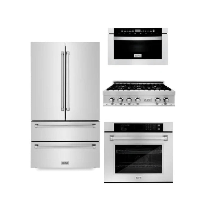 ZLINE Autograph Edition 30", 36" & 48" Stainless Steel Kitchen Packages with Gas Rangetop, Convertible Vent Range Hood, Double Wall Oven, and Refrigerator