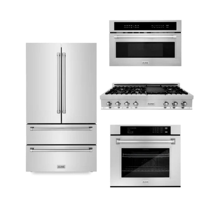 ZLINE Autograph Edition 30", 36" & 48" Stainless Steel Kitchen Packages with Gas Rangetop, Convertible Vent Range Hood, Double Wall Oven, and Refrigerator