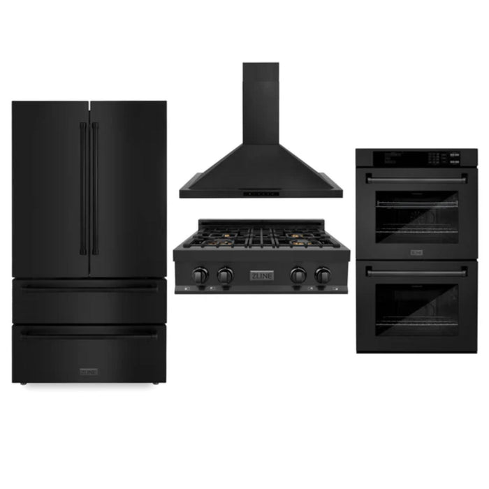 ZLINE 30", 36" & 48" Black Stainless Steel Kitchen Packages with Rangetop, Convertible Vent Range Hood, Double Wall Oven, and Refrigerator