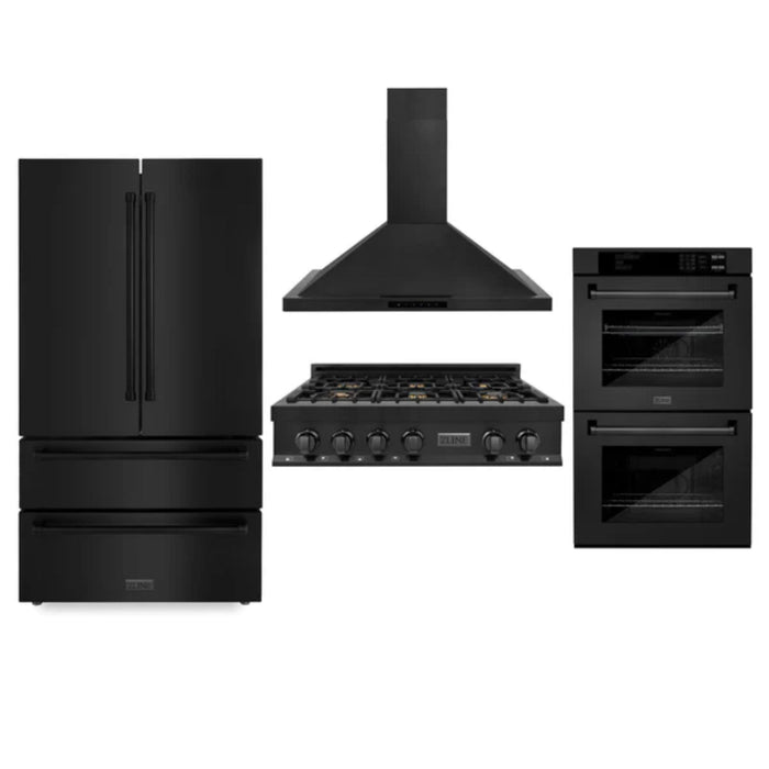 ZLINE 30", 36" & 48" Black Stainless Steel Kitchen Packages with Rangetop, Convertible Vent Range Hood, Double Wall Oven, and Refrigerator
