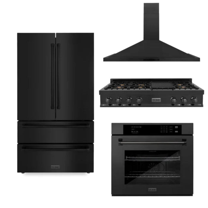 ZLINE 30", 36" & 48" Black Stainless Steel Kitchen Packages with Rangetop, Convertible Vent Range Hood, Single Wall Oven, and Refrigerator