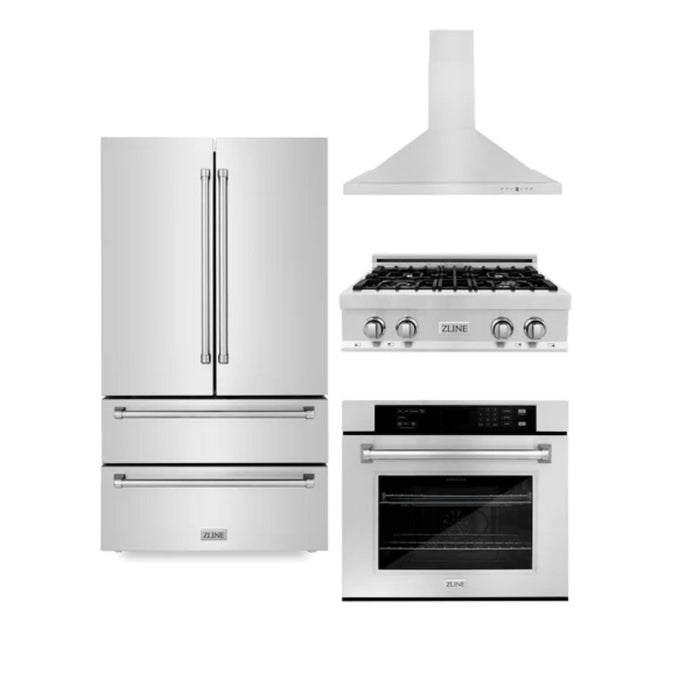 ZLINE 30", 36" & 48" Stainless Steel Kitchen Packages with Rangetop, Convertible Vent Range Hood, Double Wall Oven, and Refrigerator