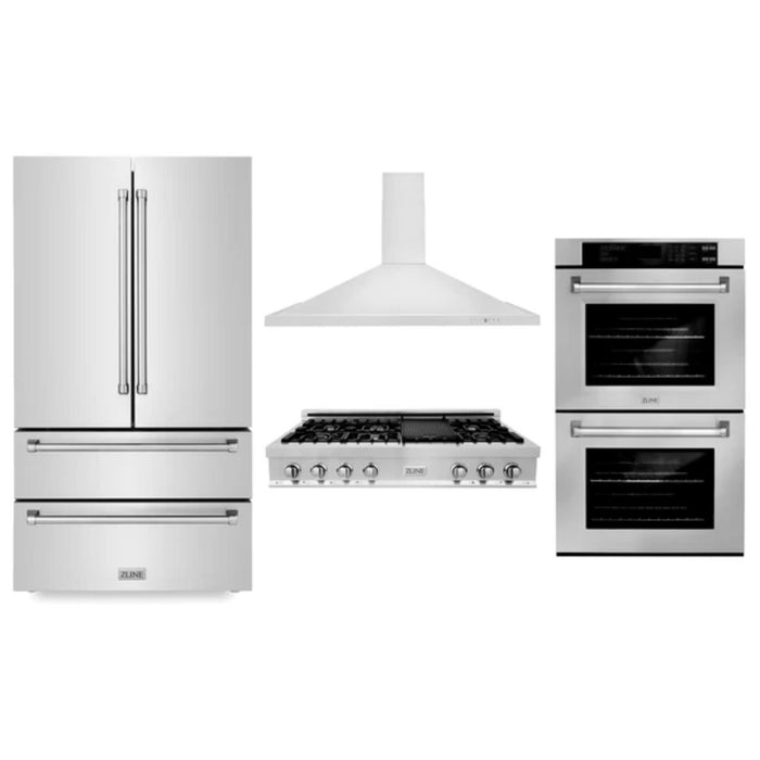 ZLINE 30", 36" & 48" Stainless Steel Kitchen Packages with Rangetop, Convertible Vent Range Hood, Double Wall Oven, and Refrigerator
