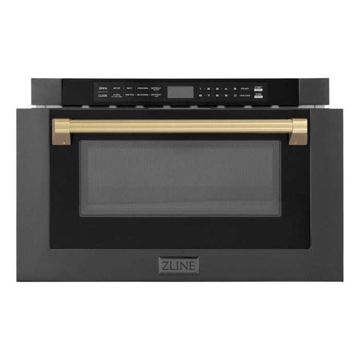 ZLINE 24" Autograph Edition1.2 cu. ft. Built-in Microwave Drawer in Black Stainless Steel and Champagne Bronze Accents
