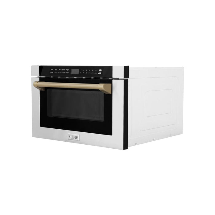 ZLINE 24" Autograph Edition  1.2 cu. ft. Built-in Microwave Drawer in Stainless Steel with Champagne Bronze Accents and Traditional Handle