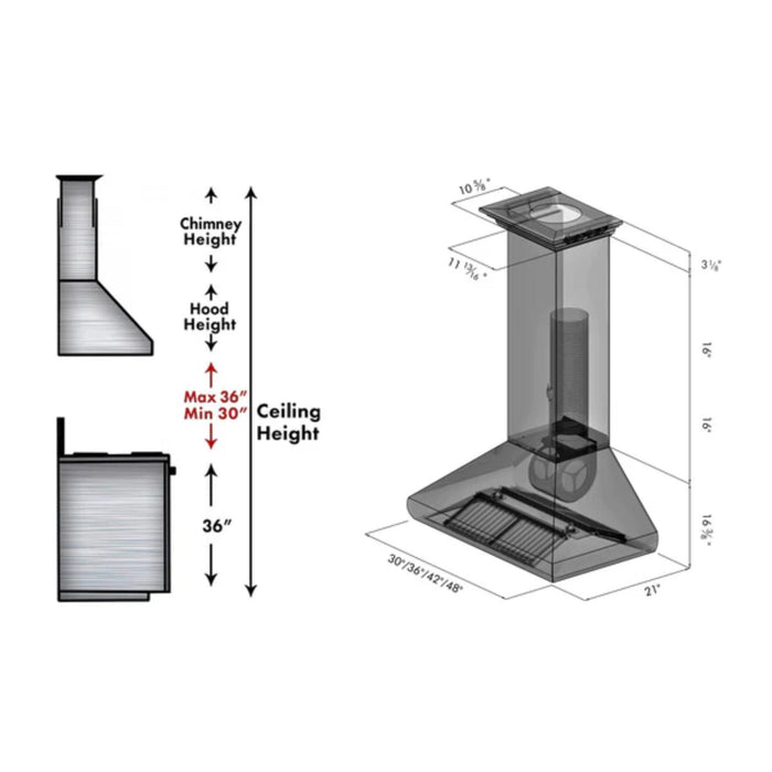 ZLINE 30", 36", & 48" Professional Convertible Vent Wall Mount Range Hoods with Crown Molding in Stainless Steel