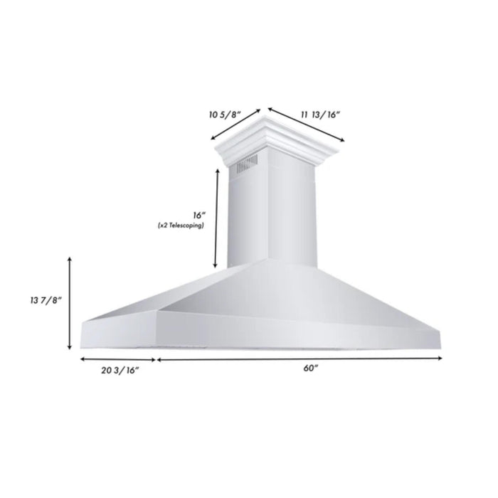 ZLINE 30", 36", 42", 48", and 60" Professional Convertible Vent Wall Mount Range Hoods with Crown Molding in Stainless Steel