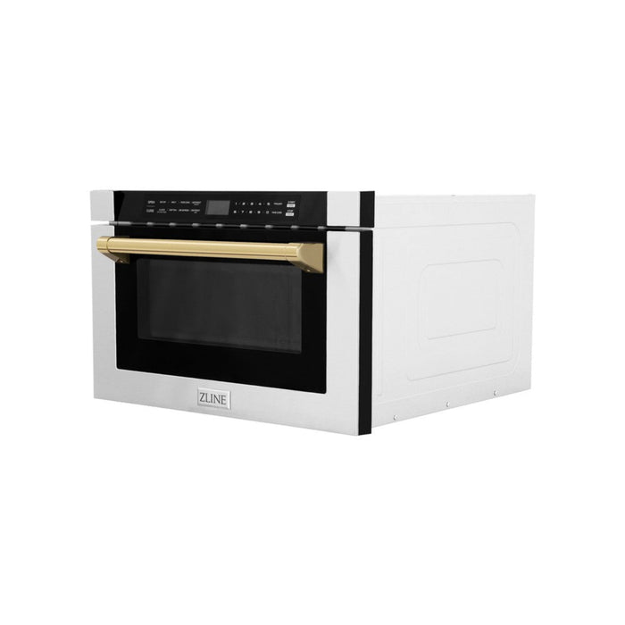 ZLINE 24" Autograph Edition Built-in Microwave Drawer with a Traditional Handle in Stainless Steel and Polished Gold Accents  1.2 cu. ft.