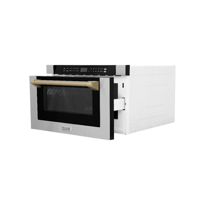 ZLINE 24" Autograph Edition  1.2 cu. ft. Built-in Microwave Drawer in Stainless Steel with Champagne Bronze Accents and Traditional Handle