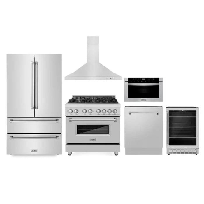 ZLINE 36" 6-Piece Stainless Steel Kitchen Appliance Package.