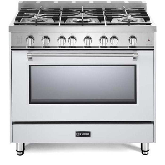 Verona Prestige 36-Inch Freestanding White Gas Range With 5 Sealed Burners, 4.0 Cu. Ft. Convection Oven Professional Performance and Elegant Design
