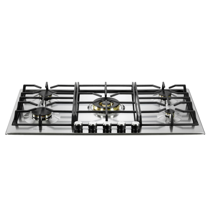 Verona 36-Inch Designer Series Stainless Steel Gas Cooktop with 5 Brass Burners, Continuous Grates and Electronic Ignition