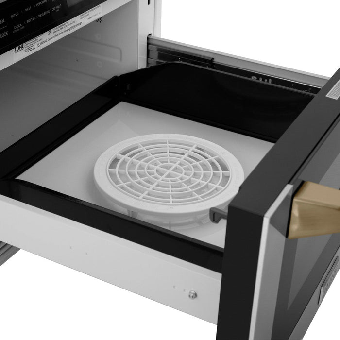 ZLINE 24" Autograph Edition  1.2 cu. ft. Built-in Microwave Drawer in Stainless Steel with Champagne Bronze Accents and Traditional Handle