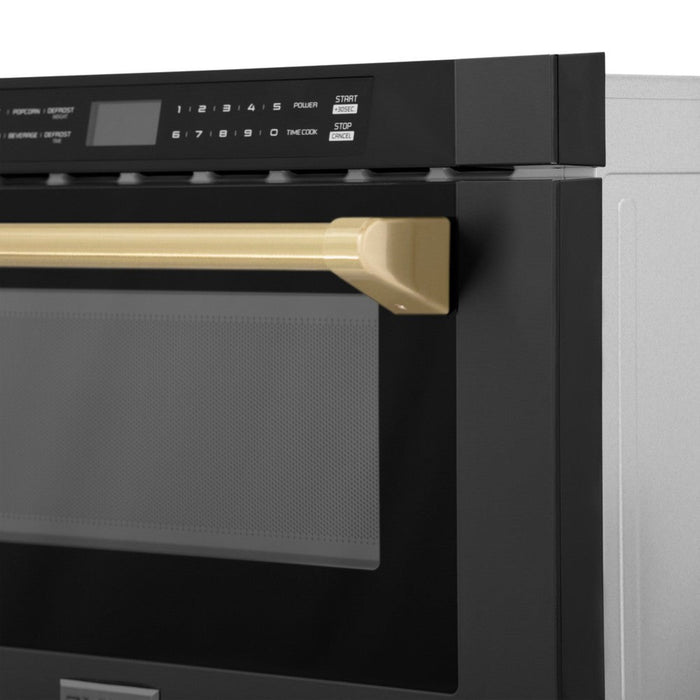 ZLINE 24" Autograph Edition1.2 cu. ft. Built-in Microwave Drawer in Black Stainless Steel and Champagne Bronze Accents