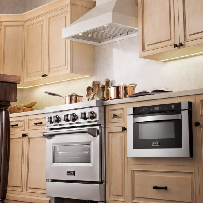 ZLINE 30" Wooden Wall Mount Range Hood in Cottage White with Ducted Ventilation