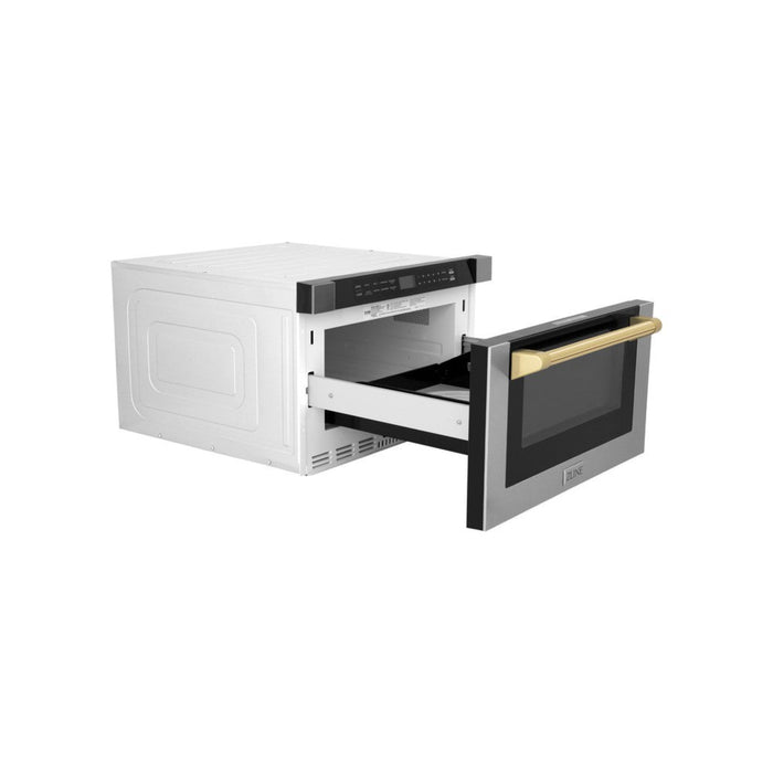 ZLINE 24" Autograph Edition Built-in Microwave Drawer with a Traditional Handle in Stainless Steel and Polished Gold Accents  1.2 cu. ft.