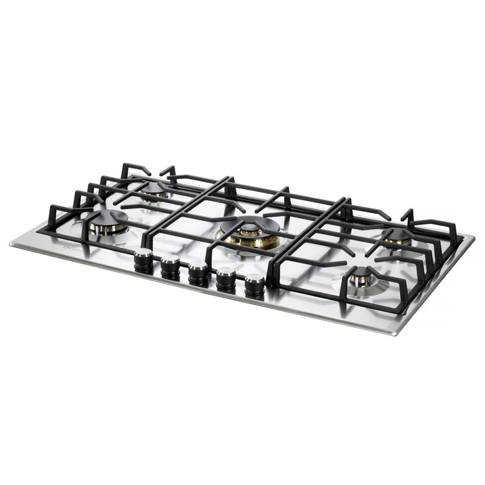 Verona 36-Inch Designer Series Stainless Steel Gas Cooktop with 5 Brass Burners, Continuous Grates and Electronic Ignition
