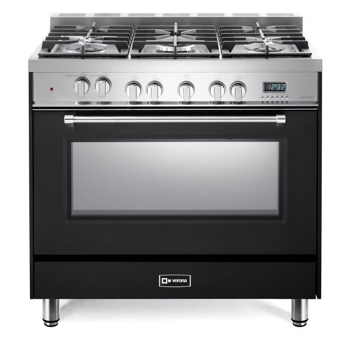 Verona Prestige 36-Inch Freestanding Matte Black Dual Fuel Range With 5 Burners, 4.0 Cu. Ft. Electric Convection Oven And High Powered Gas Burners