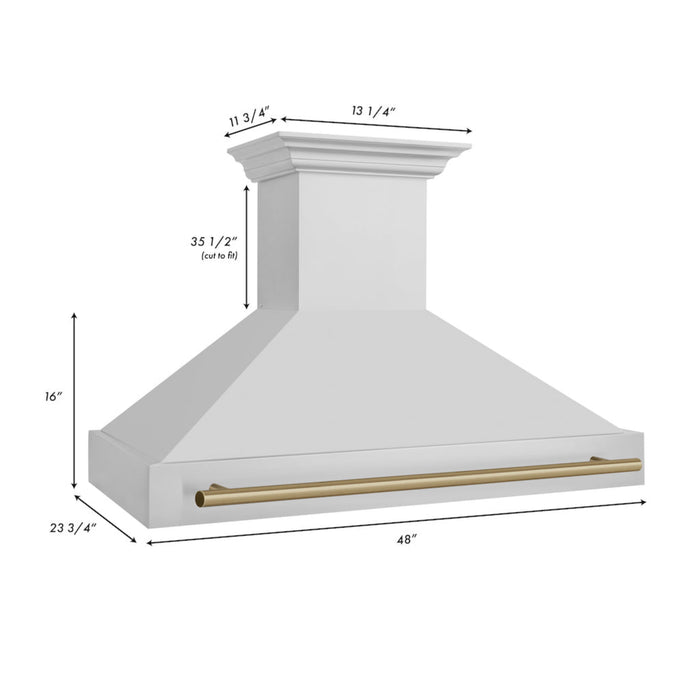 ZLINE 48" Autograph Edition Stainless Steel Range Hood with Stainless Steel Shell and Champagne Bronze Handle
