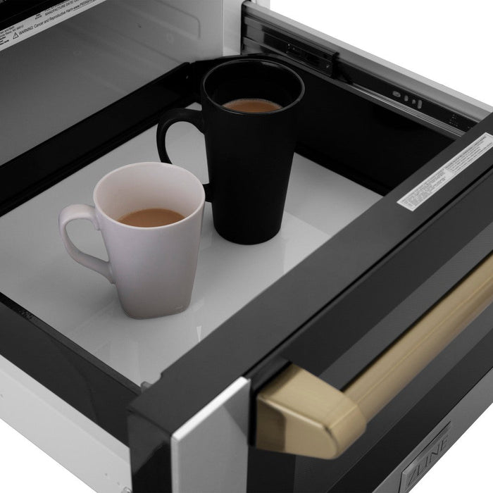 ZLINE 24" Autograph Edition  1.2 cu. ft. Built-in Microwave Drawer in Stainless Steel with Champagne Bronze Accents and Traditional Handle