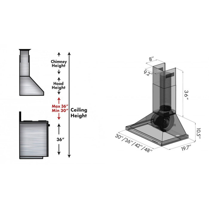 ZLINE 30" Designer Series Fingerprint Resistant Stainless Steel Convertible Vent Wall Mount Range Hood