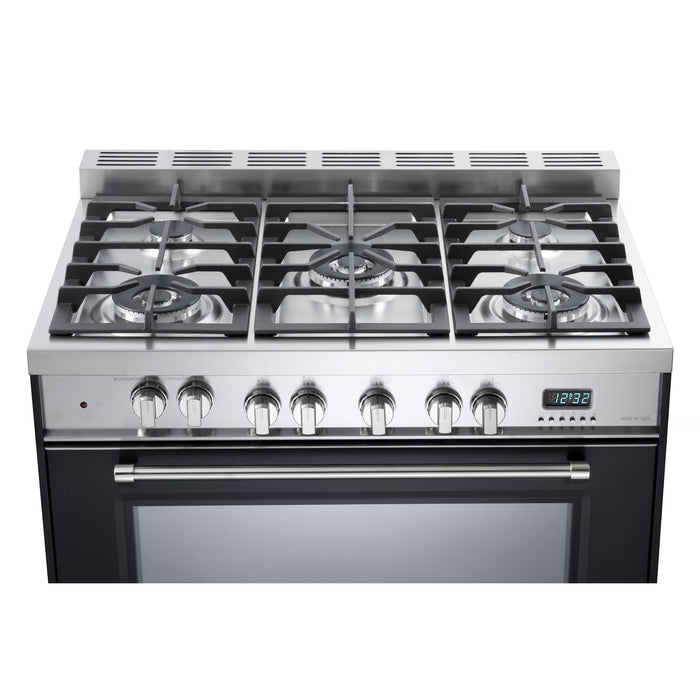 Verona Prestige 36-Inch Freestanding Matte Black Dual Fuel Range With 5 Burners, 4.0 Cu. Ft. Electric Convection Oven And High Powered Gas Burners