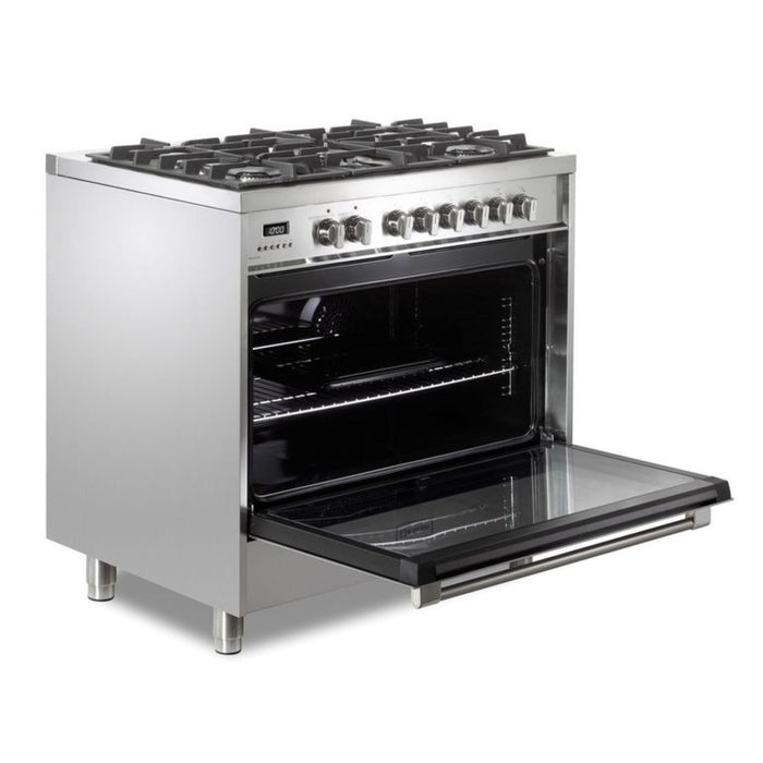 Verona Prima 36-Inch Freestanding Stainless Steel Dual Fuel Range With 5 Burners, 5.0 Cu. Ft. European Convection Oven And Italian Craftsmanship