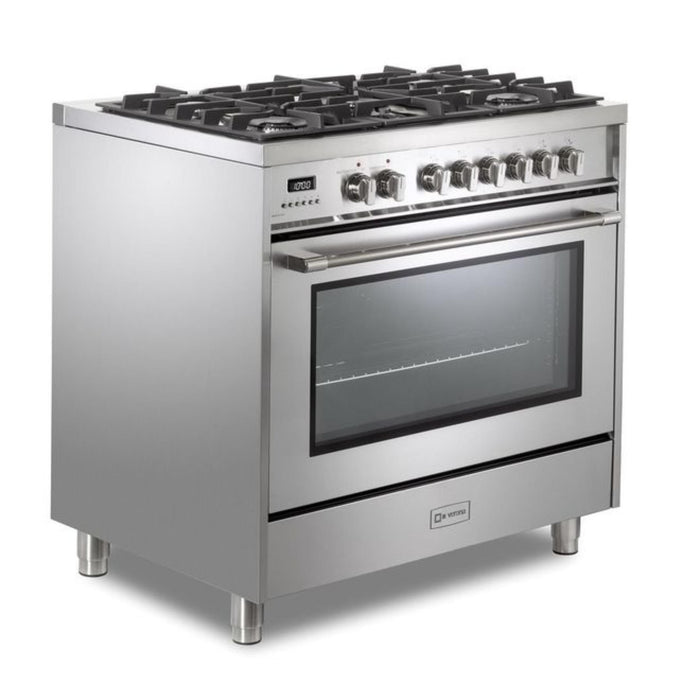 Verona Prima 36-Inch Freestanding Stainless Steel Dual Fuel Range With 5 Burners, 5.0 Cu. Ft. European Convection Oven And Italian Craftsmanship