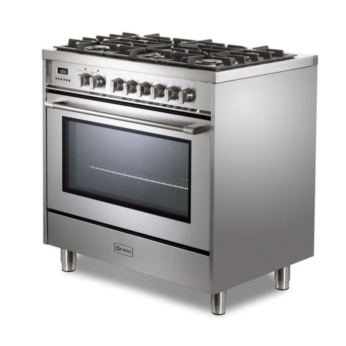 Verona Prima 36-Inch Freestanding Stainless Steel Dual Fuel Range With 5 Burners, 5.0 Cu. Ft. European Convection Oven And Italian Craftsmanship
