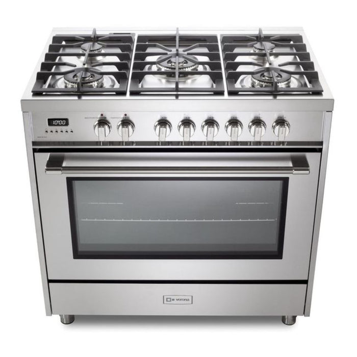 Verona Prima 36-Inch Freestanding Stainless Steel Dual Fuel Range With 5 Burners, 5.0 Cu. Ft. European Convection Oven And Italian Craftsmanship