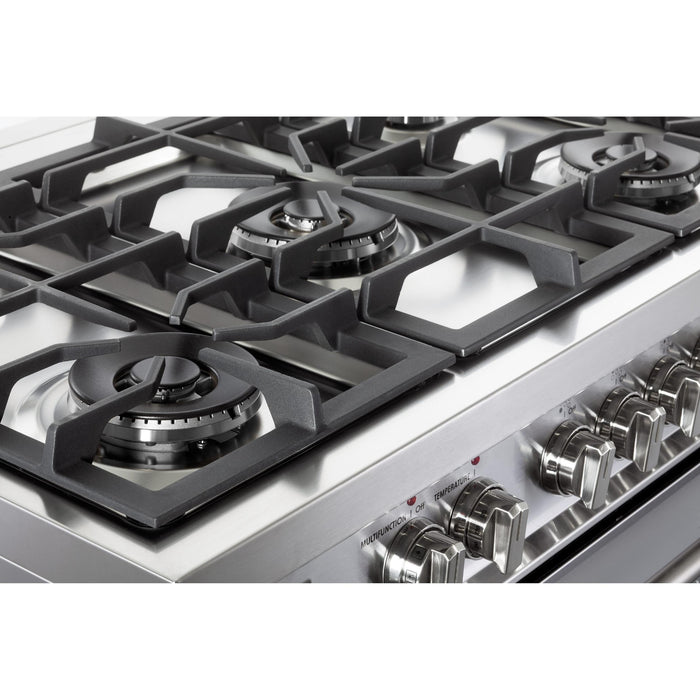 Verona Prima 36-Inch Freestanding Stainless Steel Dual Fuel Range With 5 Burners, 5.0 Cu. Ft. European Convection Oven And Italian Craftsmanship