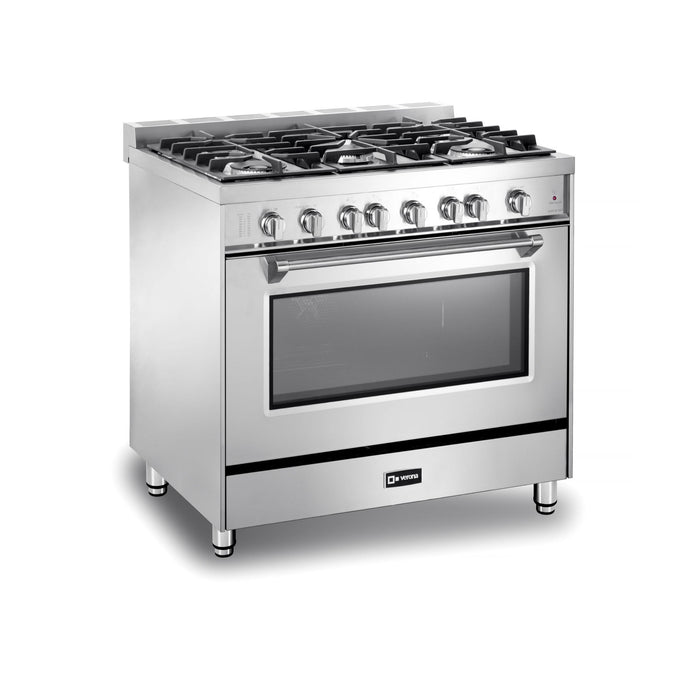 Verona Prestige 36-Inch Freestanding Stainless Steel Gas Range with 5 Sealed Burners, 4.0 Cu. Ft. Convection Oven, and Pro-Style Design