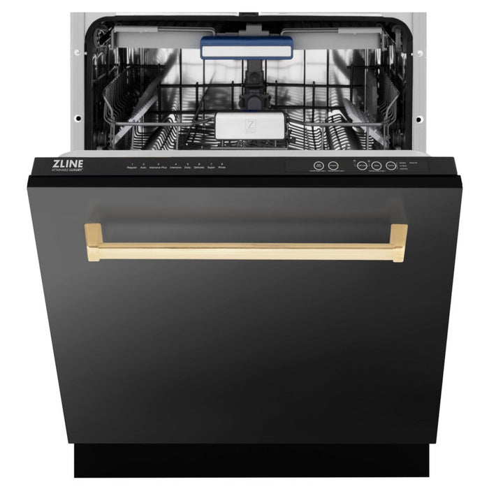 ZLINE  24" Autograph Edition 3rd Rack Top Control Tall Tub Dishwasher in Black Stainless Steel with Champagne Bronze Handle, 51dBa