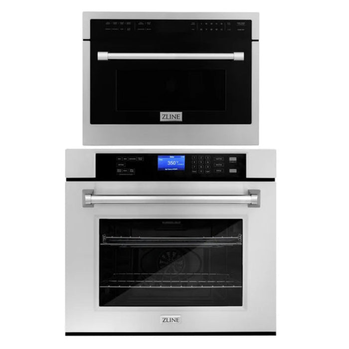ZLINE Kitchen Package: 24" Built-in Convection Microwave Oven and 30" Single Wall Oven with Self Clean (Model 2KP-MW24-AWS30)