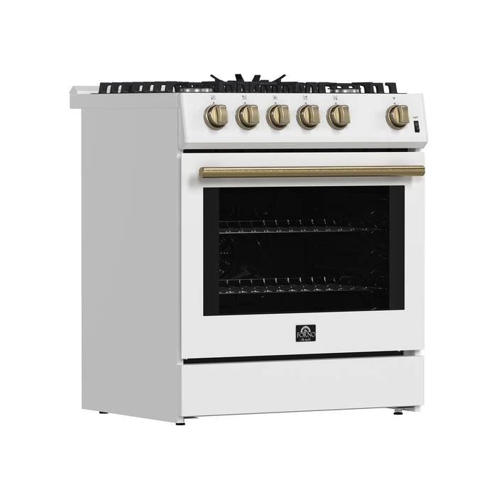 Forno Leonardo Espresso 30-Inch White Gas Range, 5 Burners, 39,500 BTU, 5 cu.ft Convection Oven