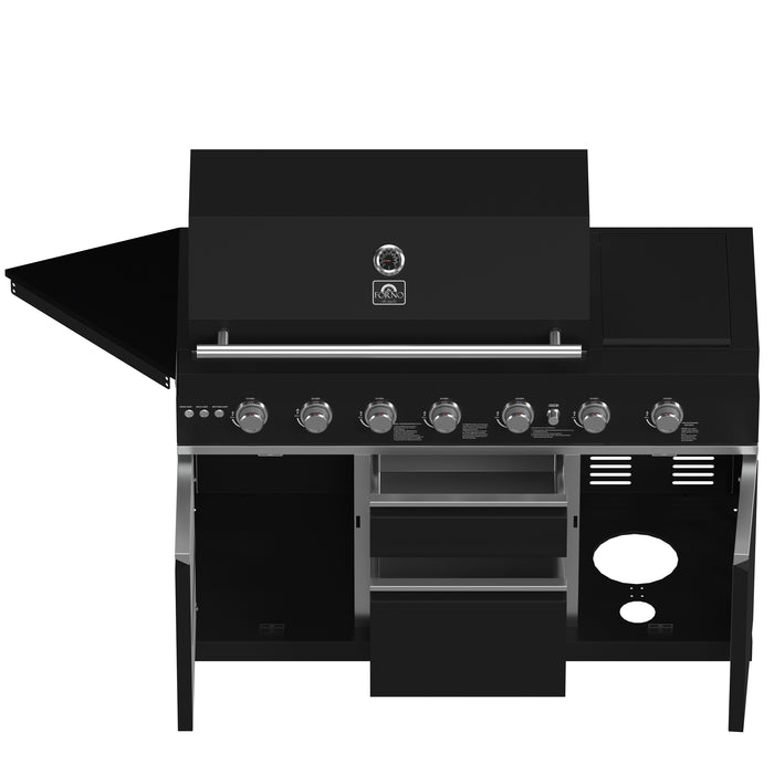 Forno All’Aperto 87,600 BTU Outdoor Kitchen, 4 Burners, Infrared Burners, Side Burner, Black Sintered Stone Countertops, Gas Pizza Oven, Sink Module, Bar & Beverage Center