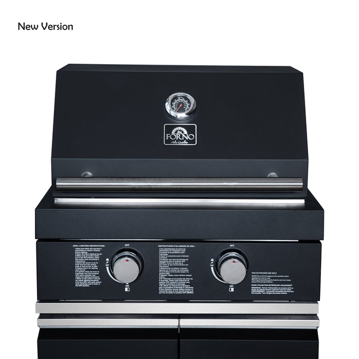 Forno All’Aperto 99,600 BTU Outdoor Kitchen, 5 Burners, Infrared Burners, Side Burner, Black Sintered Stone Countertops, Gas Pizza Oven, Sink Module, Bar & Beverage Center