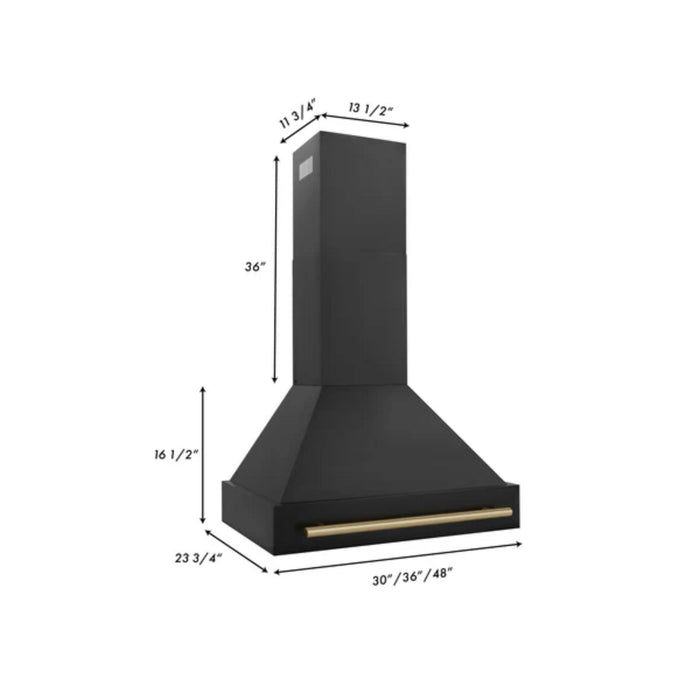 ZLINE Autograph Edition Black Stainless Steel Wall Mount Range Hood with Champagne Bronze Handle