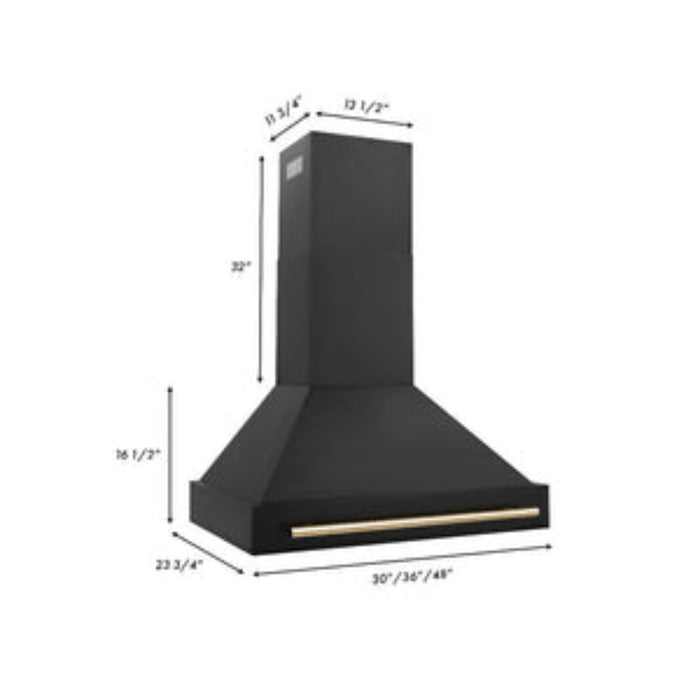 ZLINE 36" Black Stainless Steel Range Hood with Champagne Bronze Handle