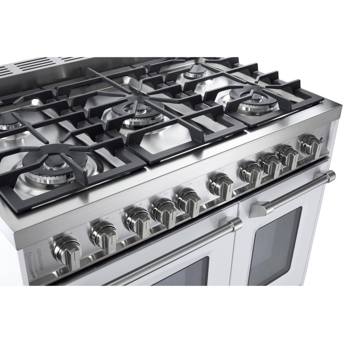 Verona Prestige 36-Inch Freestanding White Gas Range Double Oven With 5 Burners, 3.9 Cu. Ft. Total Capacity Convection Oven and Italian Craftsmanship