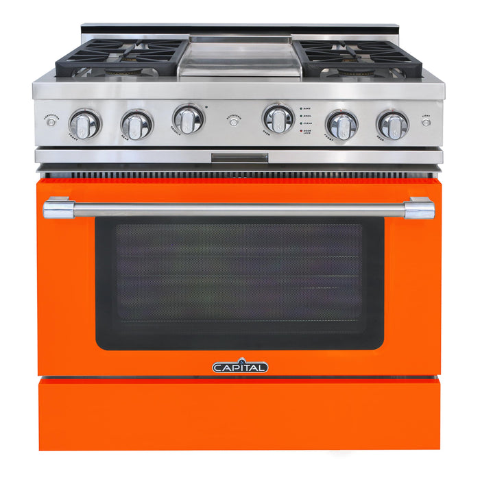 Capital Precision Series 36-Inch High BTU 4 Burner & Griddle Single Door Classic Chef Range