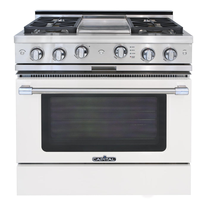 Capital Precision Series 36-Inch High BTU 4 Burner & Griddle Single Door Classic Chef Range