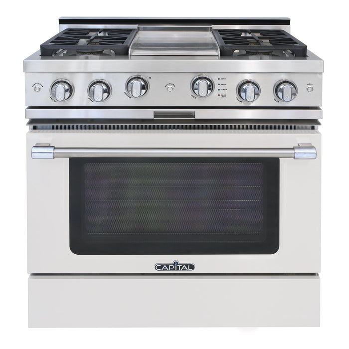 Capital Precision Series 36-Inch High BTU 4 Burner & Griddle Single Door Classic Chef Range