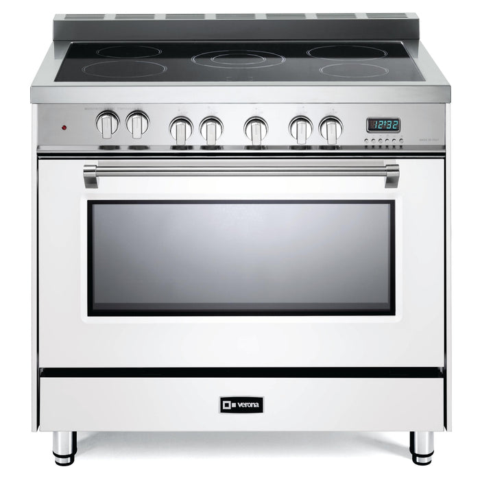 Verona Prestige 36-Inch Freestanding White Electric Range With 5 Burners, 4.0 Cu. Ft. Convection Oven Sleek Glass Cooktop And High Power Burners