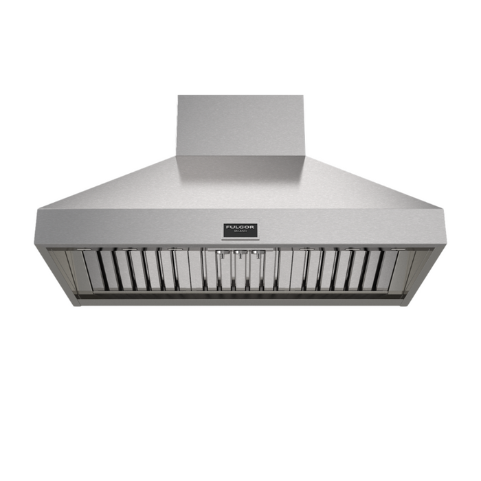 Fulgor Milano 48-Inch Pro Chimney Wall Hood, 600 Series, 1000 CFM, Pyramid Style, Baffle Filters, Knob Control