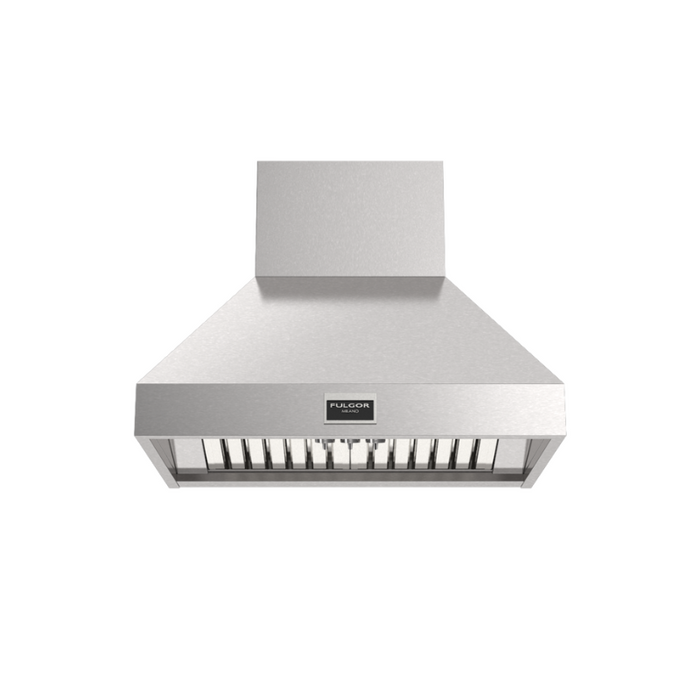 Fulgor Milano 36-Inch Pro Chimney Wall Hood, 600 Series, 1000 CFM, Pyramid Style, Baffle Filters, Knob Control